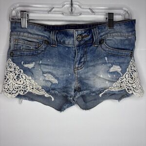 Y2K Harley Davidson Denim Shorts Lace Accent Distressed‎ Womens Size 4